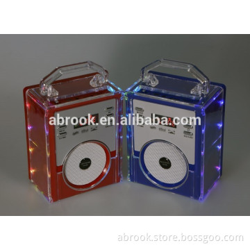 Crystal flashing led light portable mini usb radio speaker